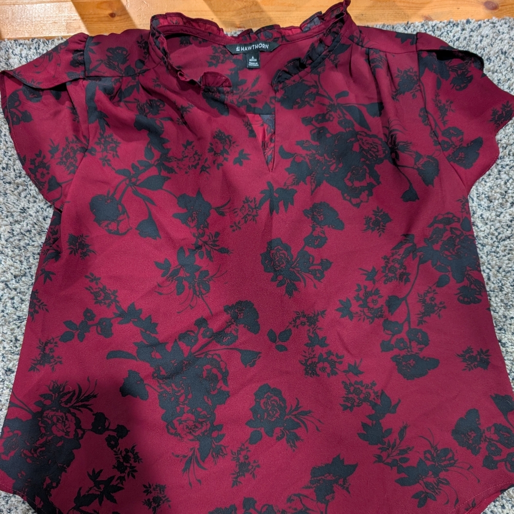 Hawthorne Maroon with Black Flower blouse